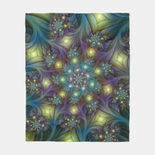 Illuminated Abstract Shiny Teal Purple Fractal Art Fleece Blanket