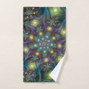 Illuminated Abstract Shiny Teal Purple Fractal Art Hand Towel