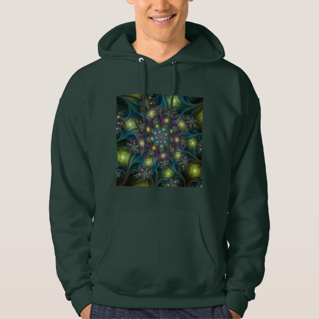 Illuminated Abstract Shiny Teal Purple Fractal Art Hoodie (Front)