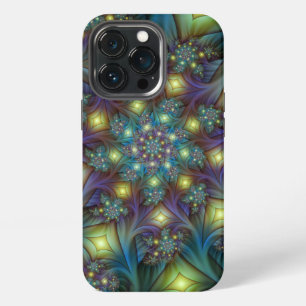 Illuminated Abstract Shiny Teal Purple Fractal Art iPhone 13 Pro Case