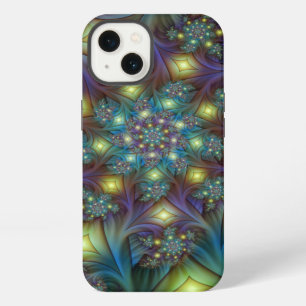 Illuminated Abstract Shiny Teal Purple Fractal Art iPhone 13 Case