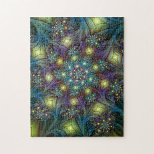Illuminated Abstract Shiny Teal Purple Fractal Art Jigsaw Puzzle