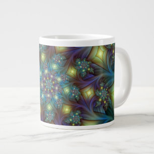 Illuminated Abstract Shiny Teal Purple Fractal Art Large Coffee Mug