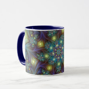 Illuminated Abstract Shiny Teal Purple Fractal Art Mug