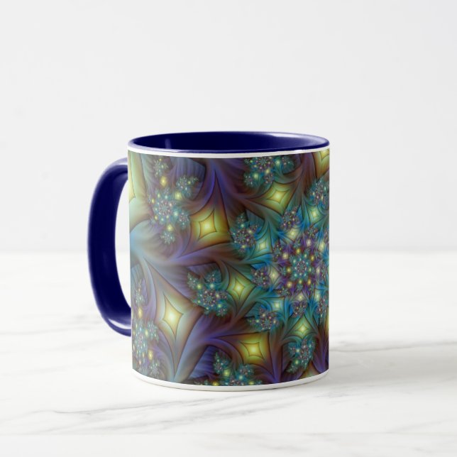Illuminated Abstract Shiny Teal Purple Fractal Art Mug (Front Left)
