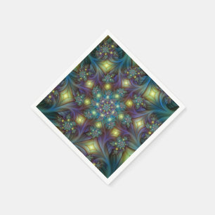Illuminated Abstract Shiny Teal Purple Fractal Art Napkin