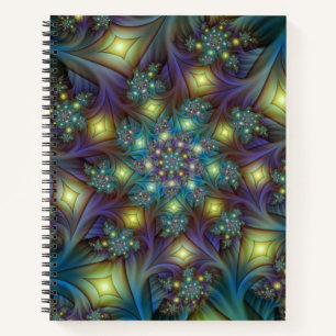 Illuminated Abstract Shiny Teal Purple Fractal Art Notebook