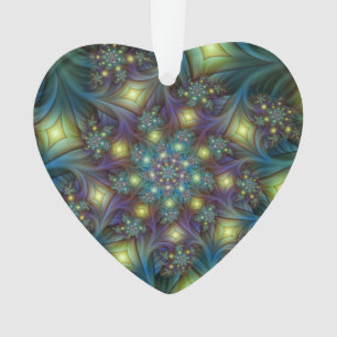 Illuminated Abstract Shiny Teal Purple Fractal Art Ornament