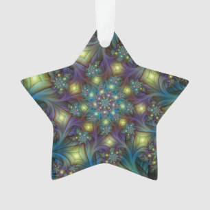 Illuminated Abstract Shiny Teal Purple Fractal Art Ornament