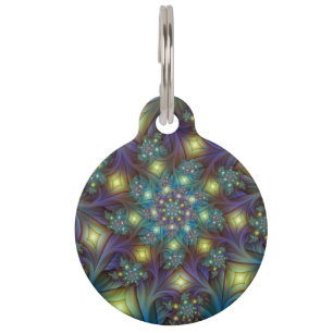 Illuminated Abstract Shiny Teal Purple Fractal Art Pet Tag