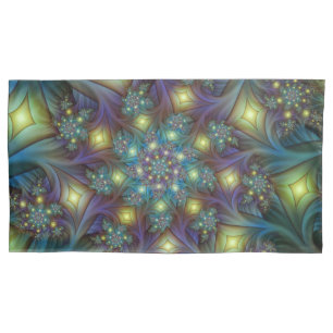 Illuminated Abstract Shiny Teal Purple Fractal Art Pillowcase