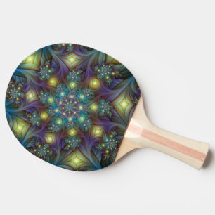 Illuminated Abstract Shiny Teal Purple Fractal Art Ping Pong Paddle