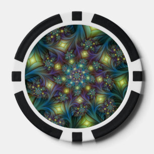 Illuminated Abstract Shiny Teal Purple Fractal Art Poker Chips
