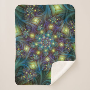 Illuminated Abstract Shiny Teal Purple Fractal Art Sherpa Blanket