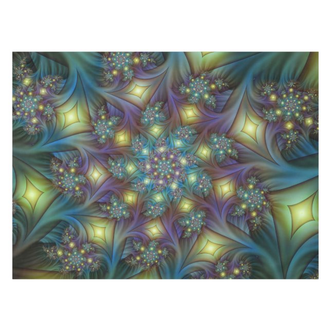 Illuminated Abstract Shiny Teal Purple Fractal Art Tablecloth (Front (Horizontal))