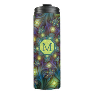 Illuminated Abstract Shiny Teal Purple Fractal Art Thermal Tumbler