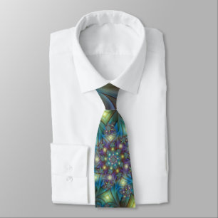 Illuminated Abstract Shiny Teal Purple Fractal Art Tie