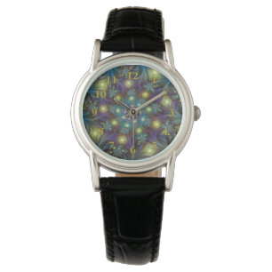 Illuminated Abstract Shiny Teal Purple Fractal Art Watch