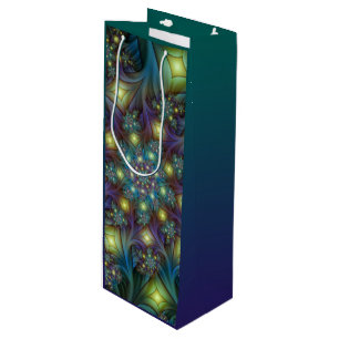 Illuminated Abstract Shiny Teal Purple Fractal Art Wine Gift Bag