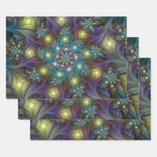 Illuminated Abstract Shiny Teal Purple Fractal Art Wrapping Paper Sheet
