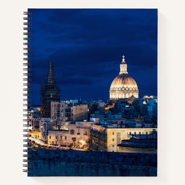 Illuminated at night Valletta old town and harbor Notebook (Front)
