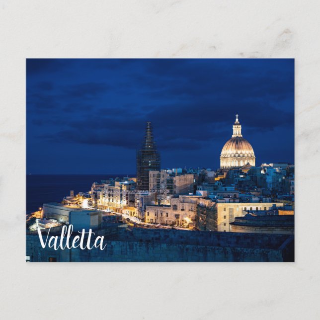 Illuminated at night Valletta old town and harbor Postcard (Front)