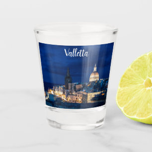 Illuminated at night Valletta old town and harbor Shot Glass