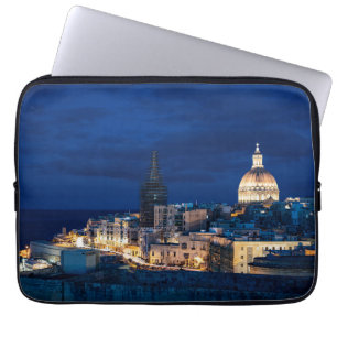 Illuminated at night Valletta old town and harbour Laptop Sleeve