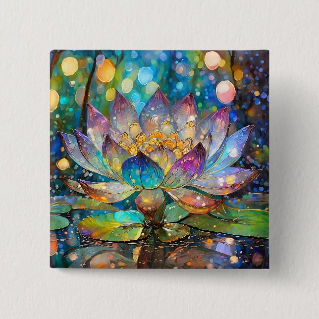 Illuminated Blooming Lotus Flower 15 Cm Square Badge (Front)