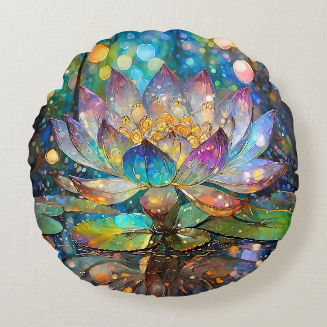 Illuminated Blooming Lotus Flower Round Cushion (Front)