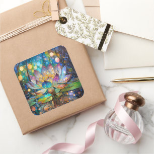 Illuminated Blooming Lotus Flower Square Sticker