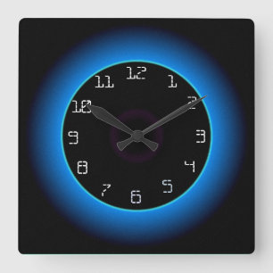 Illuminated Blue/Aqua on Black> Wall Clock