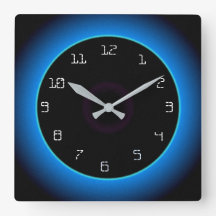 Illuminated Blue/Aqua on Black> Wall Clock