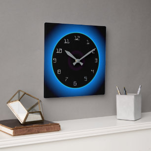 Illuminated Blue/Aqua on Black> Wall Clock