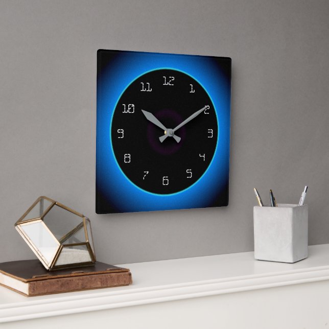 Illuminated Blue/Aqua on Black> Wall Clock (Office)