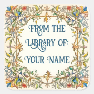 Illuminated Border Bookplate Square Sticker