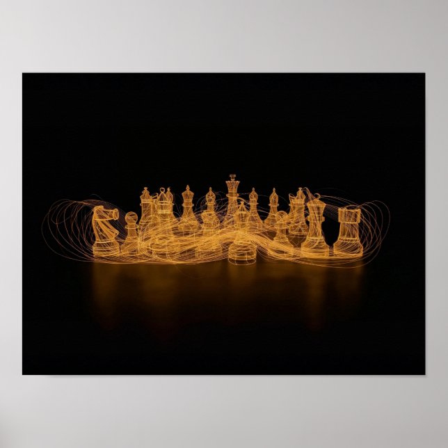 Illuminated Chess Pieces Wall Art (Front)