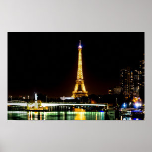 Illuminated Eiffel tower in Paris at night Poster