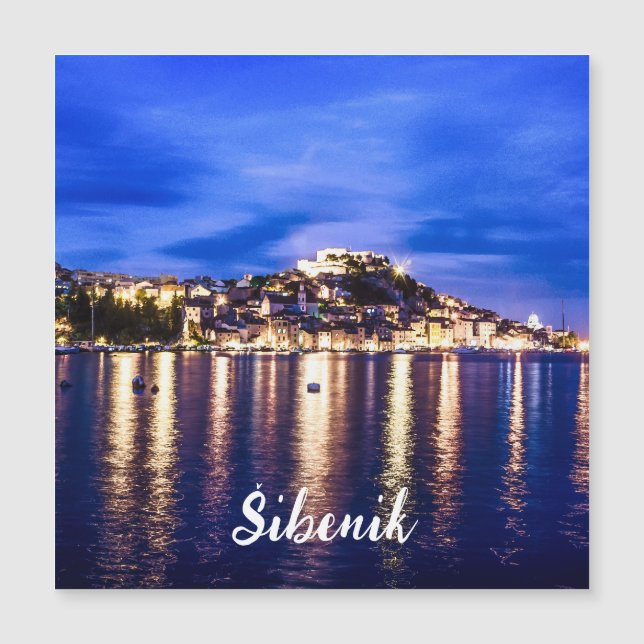 Illuminated harbor in Sibenik, Croatia (Front)