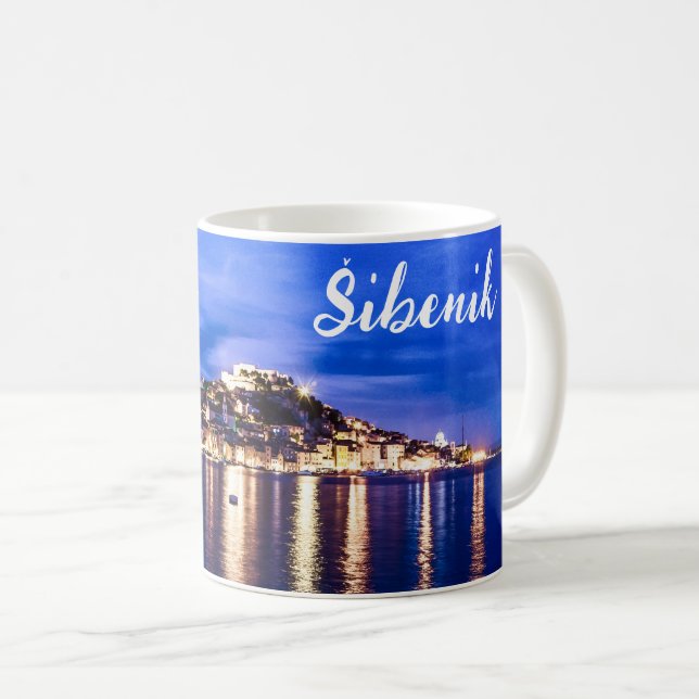 Illuminated harbor in Sibenik, Croatia Coffee Mug (Front Right)