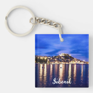 Illuminated harbor in Sibenik, Croatia Key Ring