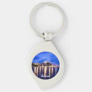 Illuminated harbor in Sibenik, Croatia Key Ring