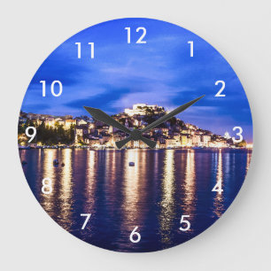 Illuminated harbor in Sibenik, Croatia Large Clock