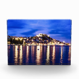 Illuminated harbor in Sibenik, Croatia Photo Block