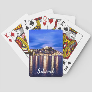 Illuminated harbor in Sibenik, Croatia Playing Cards