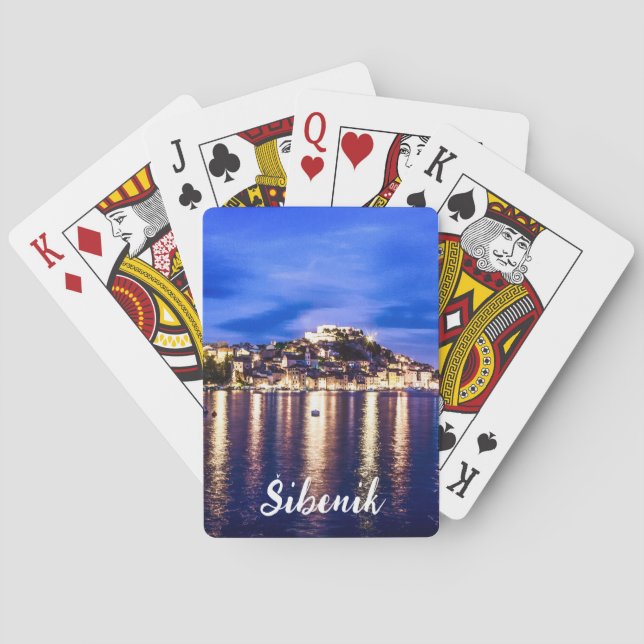 Illuminated harbor in Sibenik, Croatia Playing Cards (Back)