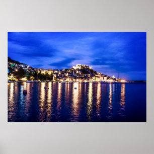 Illuminated harbor in Sibenik, Croatia Poster