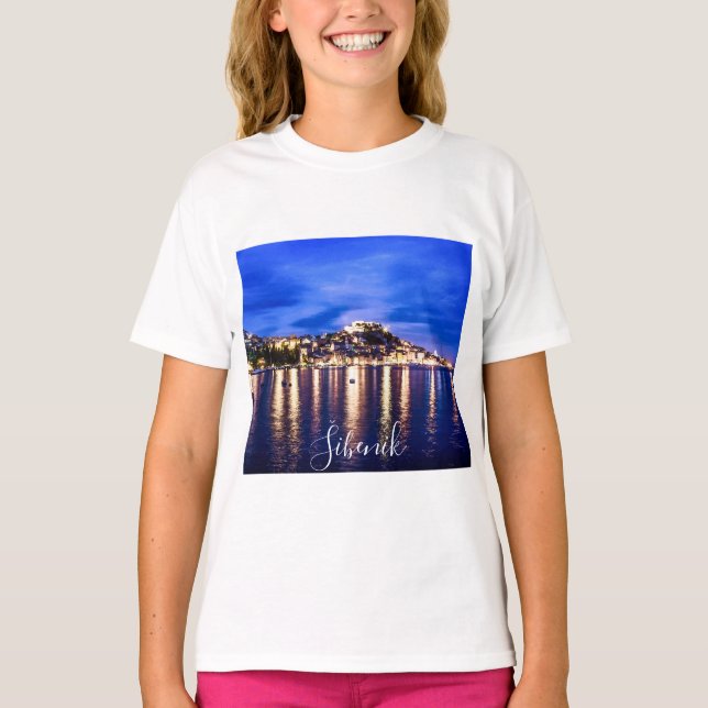 Illuminated harbor in Sibenik, Croatia  T-Shirt (Front)