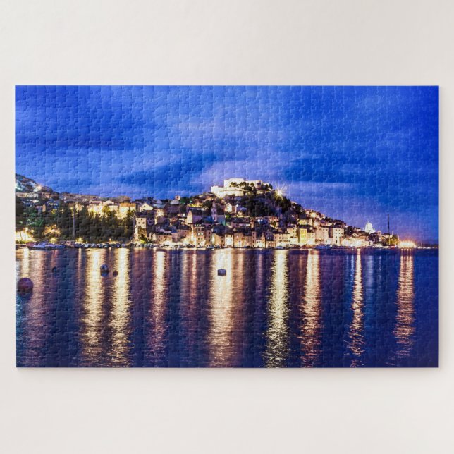 Illuminated harbour in Sibenik, Croatia Jigsaw Puzzle (Horizontal)