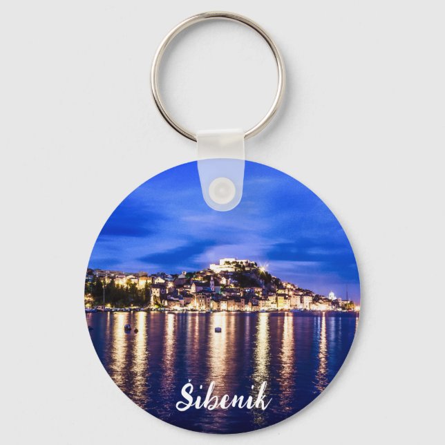 Illuminated harbour in Sibenik, Croatia Key Ring (Front)